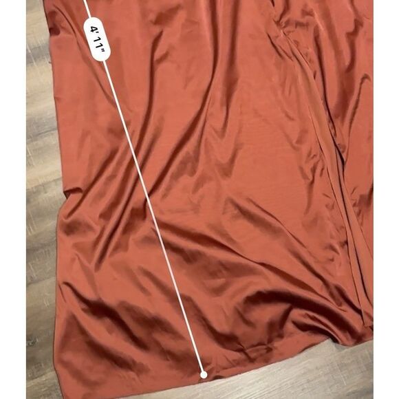 Plus Size 26 Rust Satin Wrap Maxi Dress Flutter Sleeve Slit Formal Evening Gown - Picture 8 of 10